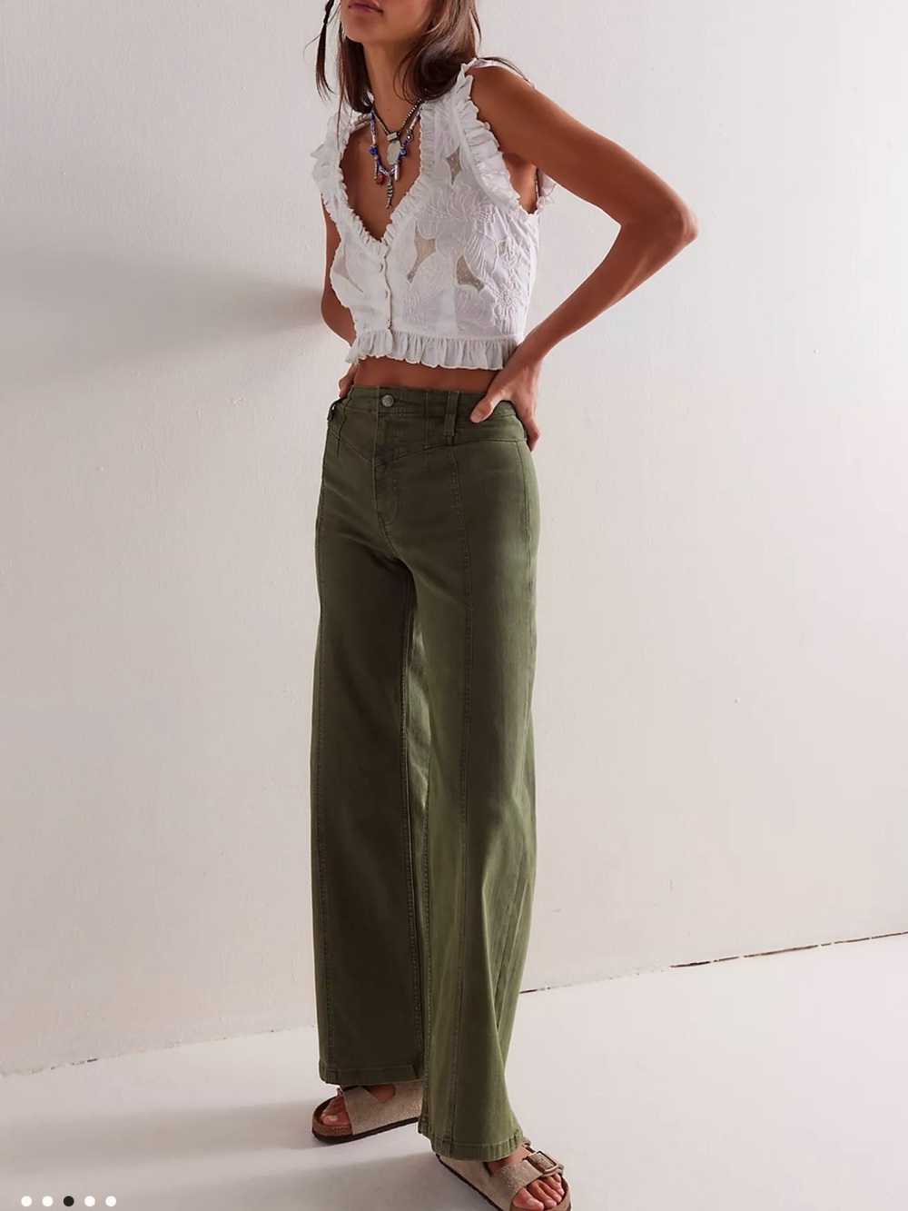 Free people libre wide Leg High-Rise Pants in Thyme